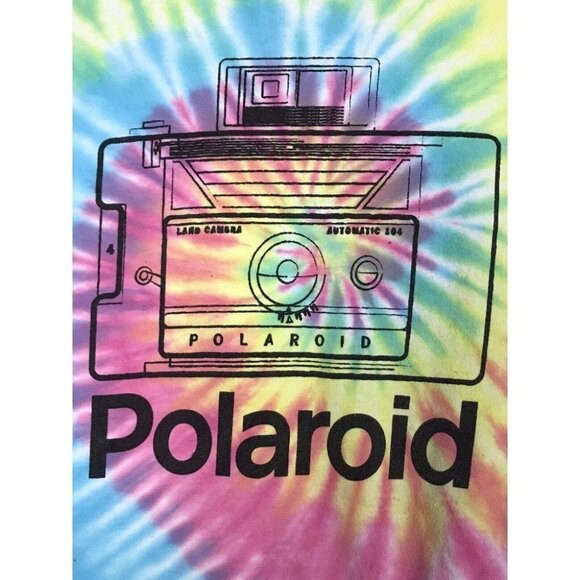 Polaroid Juniors XS Rainbow Tie Dye T-Shirt Short Sleeve Camera Blue Pink Yellow - Picture 2 of 5